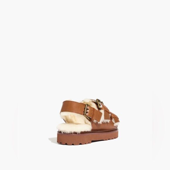 NWOB Madewell The Shearling-Lined Madelyn Sandal Golden Pecan 9 Leather NA977 - Picture 4 of 13